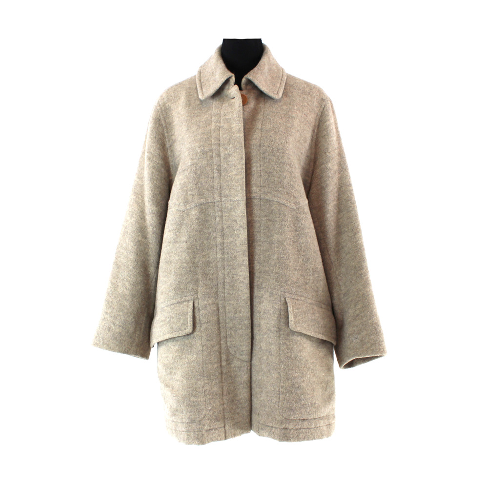 Hermes Tan Alpaca Button Front Collared Pea Coat 40 Partial Lined Mid Overcoat M